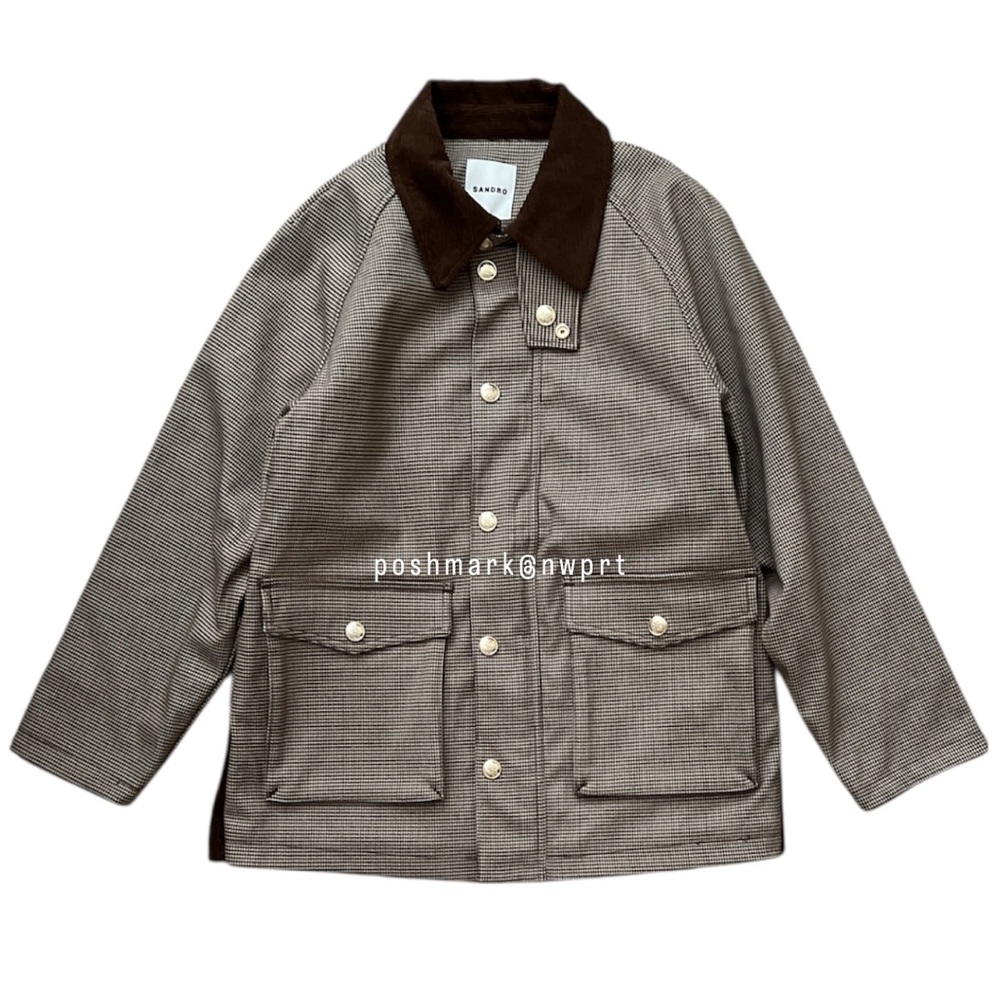Sandro Bastille Plaid Quilted Barn Coat Field Zip Up Jacket 34 XS 0 Brown - Picture 5 of 16